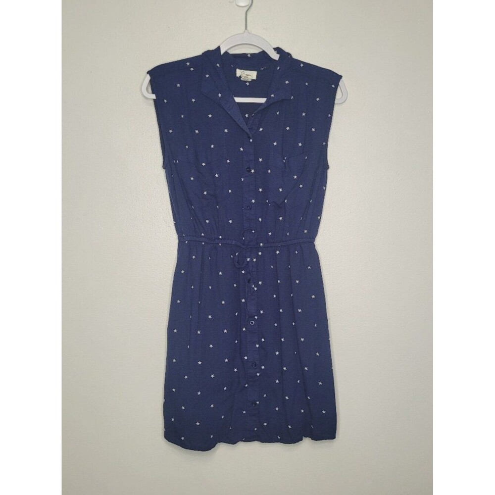Japna blue white all over star print mini dress with drawstring and pockets m
